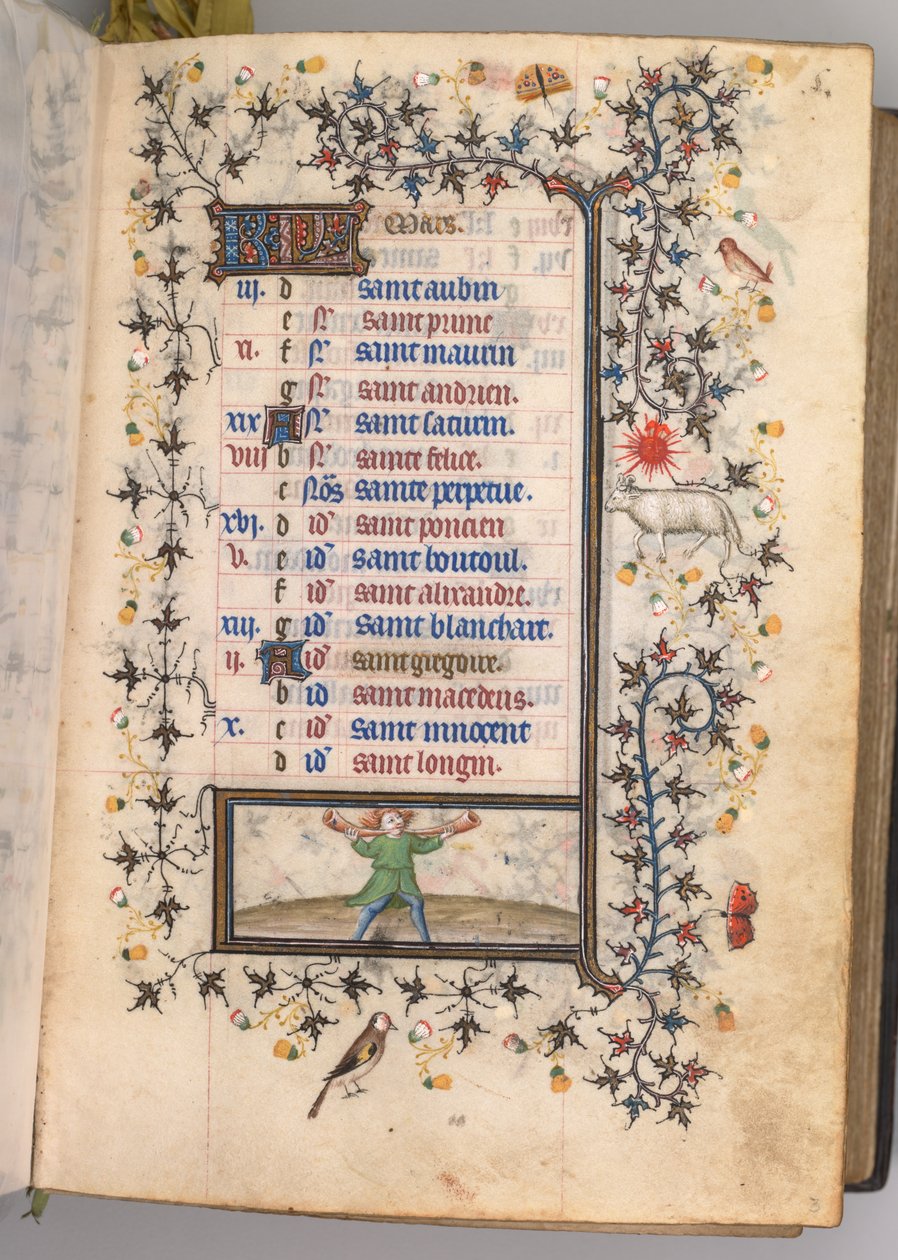 Stundenbuch von Karl dem Edlen, König von Navarra 1361-1425: fol. 3r, März, ca. 1405 von Master of the Brussels Initials and Associates