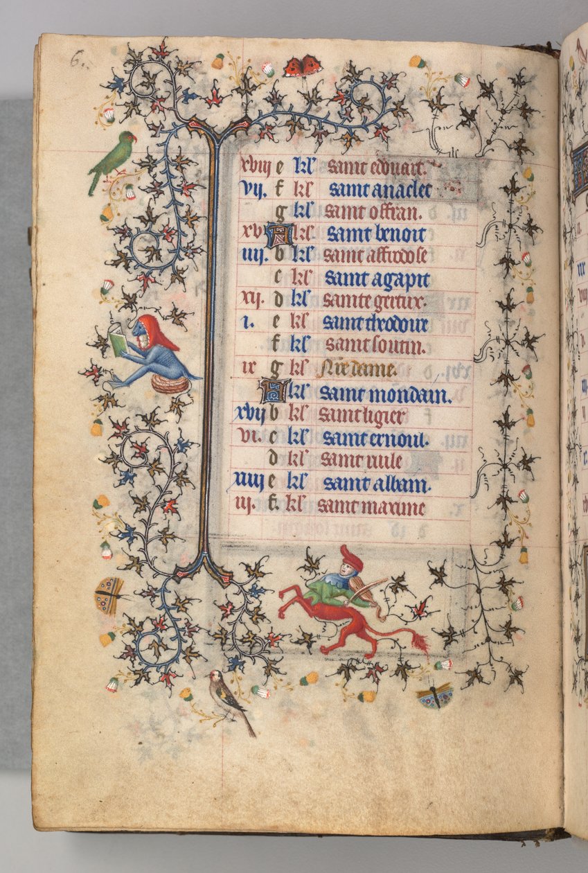 Stundenbuch von Karl dem Edlen, König von Navarra 1361-1425: fol. 3v, März, um 1405 von Master of the Brussels Initials and Associates
