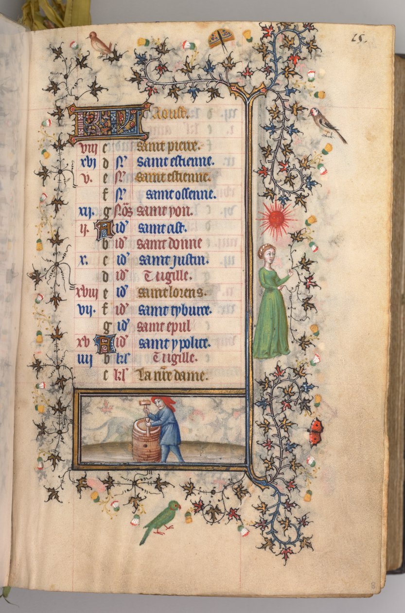 Stundenbuch von Karl dem Edlen, König von Navarra 1361-1425: fol. 8r, August, ca. 1405 von Master of the Brussels Initials and Associates