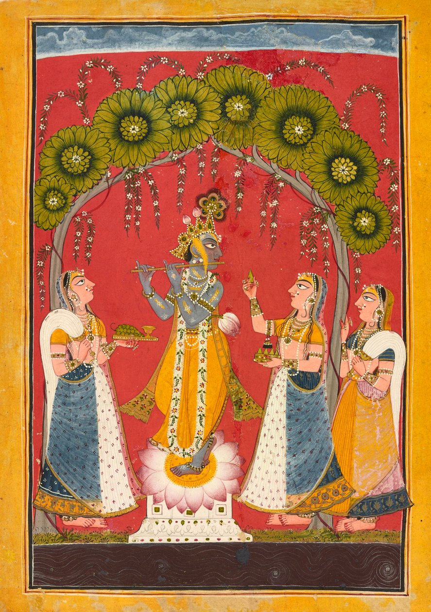Krishna flötend, Blatt aus einer Dasavatar-Serie, ca. 1730 von Master of the Court of Mankot