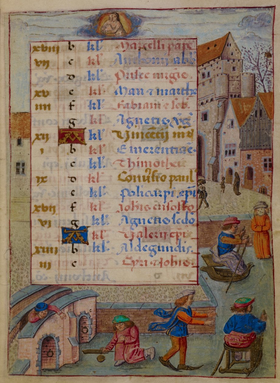Kalenderseite für Januar, Illustration aus 