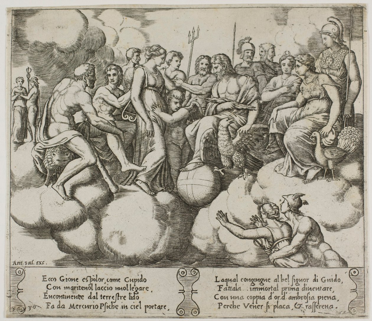 Venus und Amor plädieren in Anwesenheit von Jupiter und anderen Göttern von Master of the Die