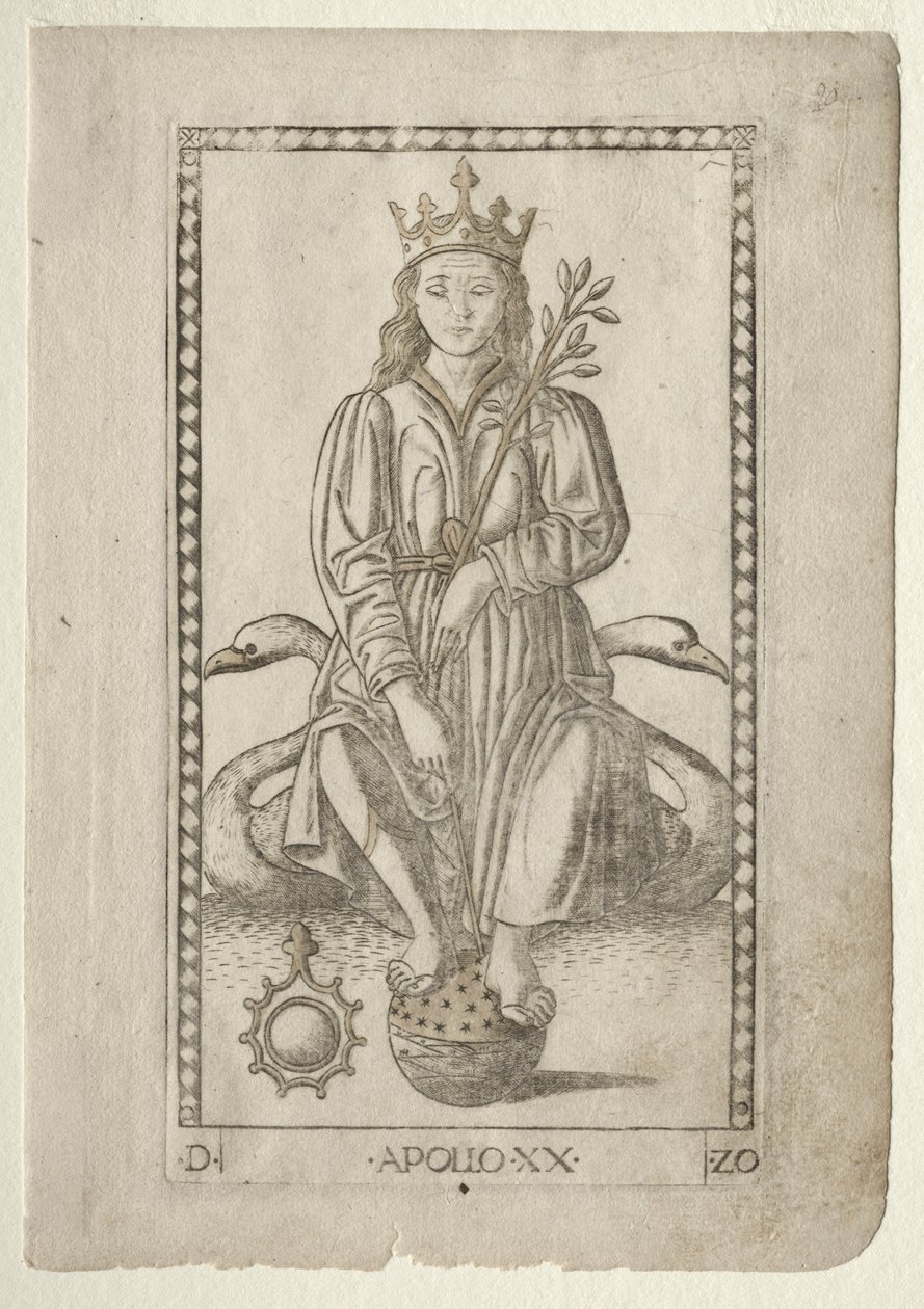 Apollo aus den Tarocchi, Serie D: Apollo und die Musen, #20, vor 1467 von Master of the E Series Tarocchi
