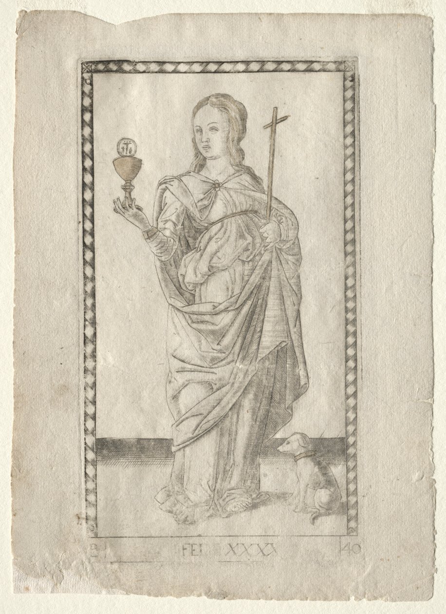 Glaube aus den Tarocchi, Serie B: Kosmische Prinzipien & Tugenden, Nr. 40, vor 1467 von Master of the E Series Tarocchi