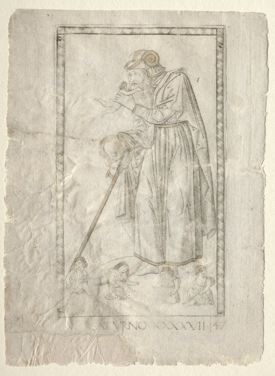 Saturn aus den Tarocchi, Serie A: Firmamente des Universums, Nr. 47, vor 1467 von Master of the E Series Tarocchi