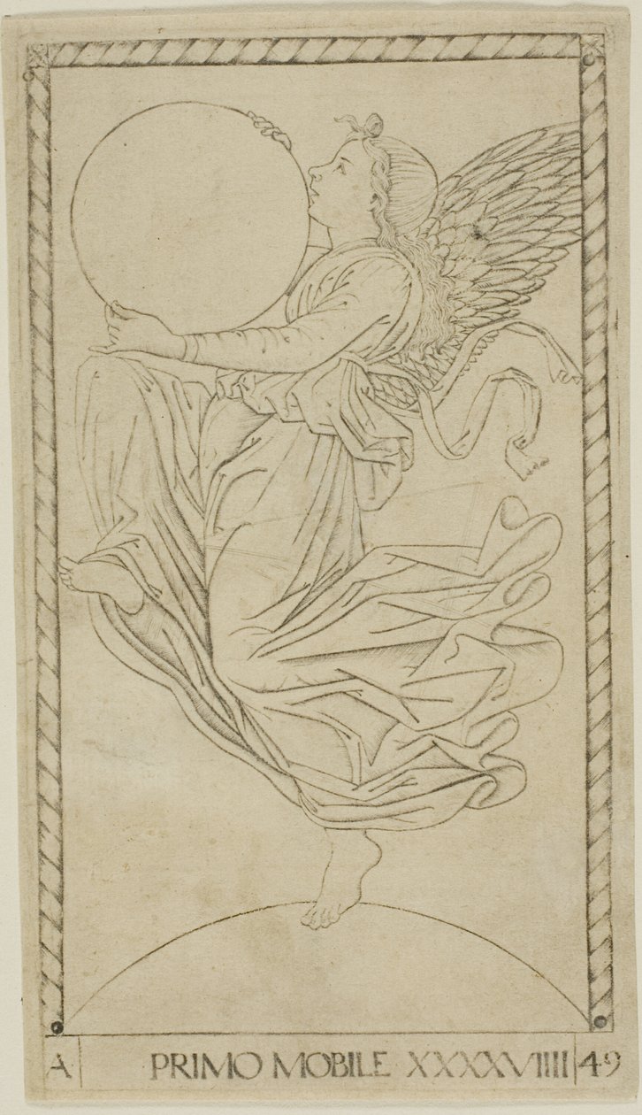 Der Engel der neunten Sphäre, oder Primum Mobile, Tafel 49 aus Planeten und Sphären von Master of the E Series Tarocchi