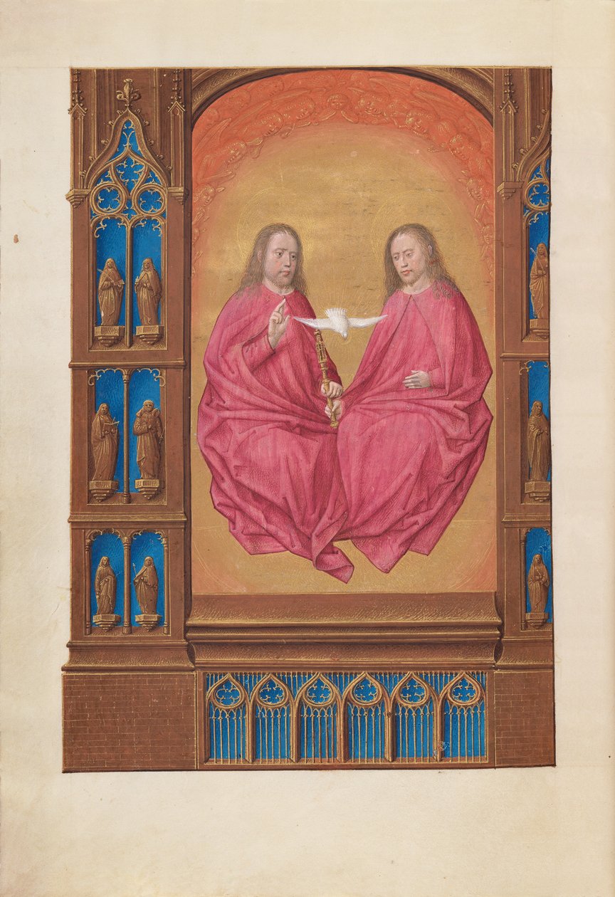 Stundenbuch der Königin Isabella der Katholischen, Königin von Spanien: Fol. 17v, Die Dreifaltigkeit, ca. 1500 von Master of the First Prayerbook of Maximillian