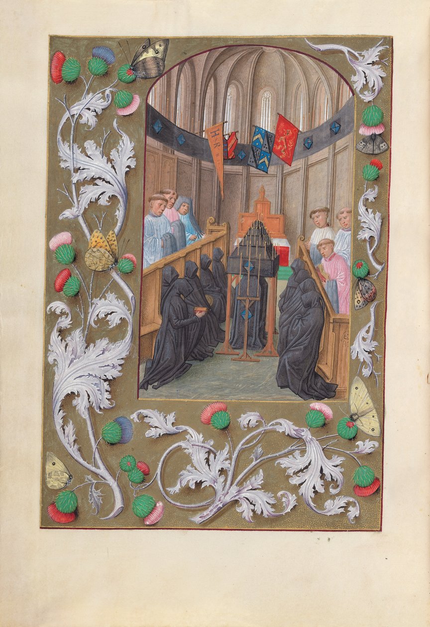 Stundenbuch der Königin Isabella der Katholischen, Königin von Spanien: Fol. 219v, Trauergottesdienst, ca. 1500 von Master of the First Prayerbook of Maximillian