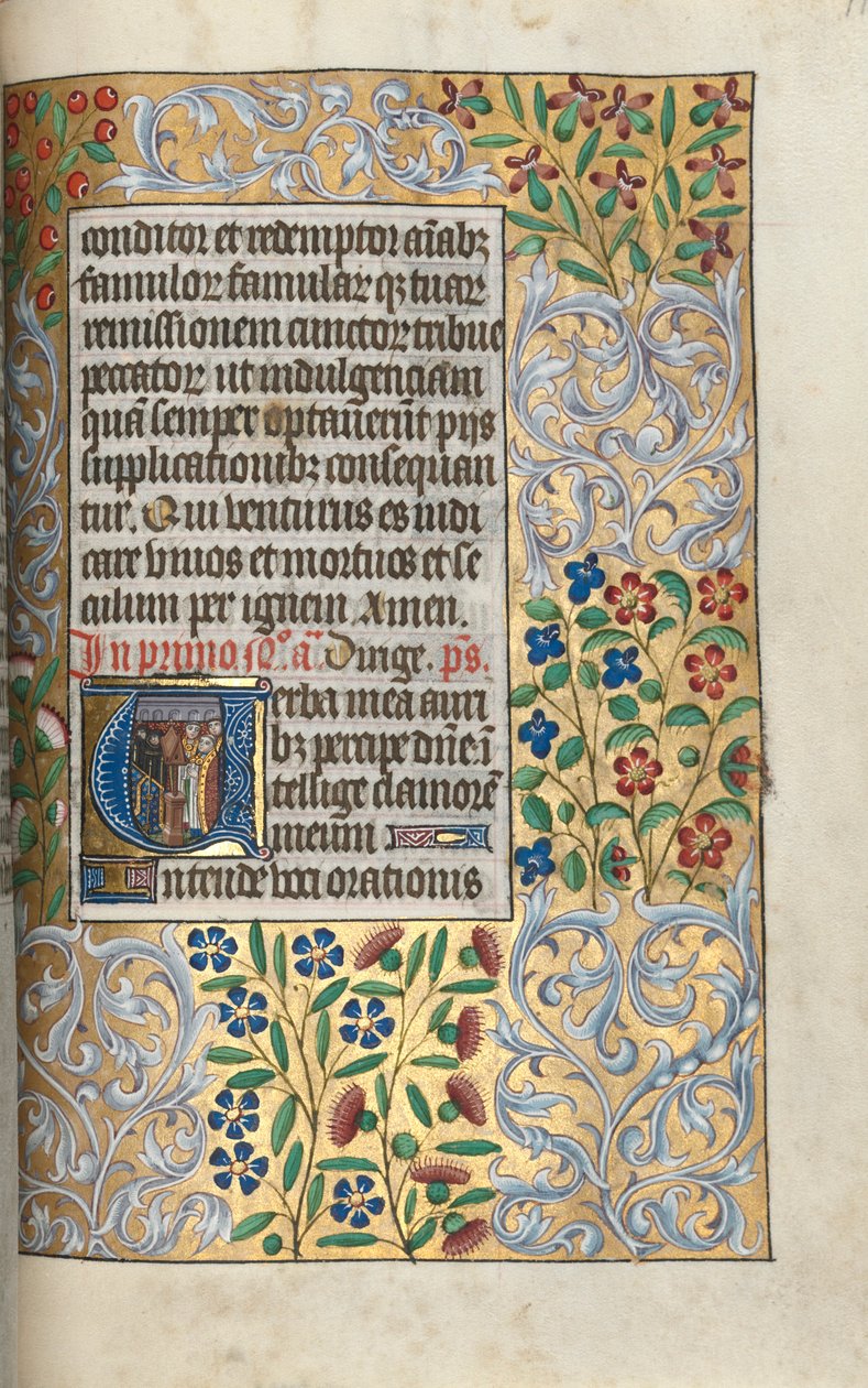 Stundenbuch Gebrauch von Rouen: fol. 110r, Messe für die Toten im Initial, ca. 1470 von Master of the Geneva Latini