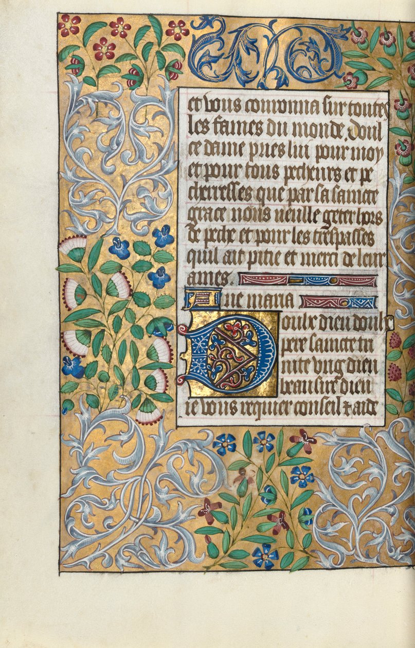 Stundenbuch Gebrauch von Rouen: fol. 151v, Aufwendige Randverzierung aus Laubwerk, c. 1470 von Master of the Geneva Latini