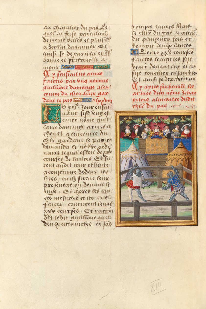 Jacques de Lalaing kämpft gegen den Knappe Jean Pitois am Waffenplatz des Tränenbrunnens von Master of the Getty Lalaing
