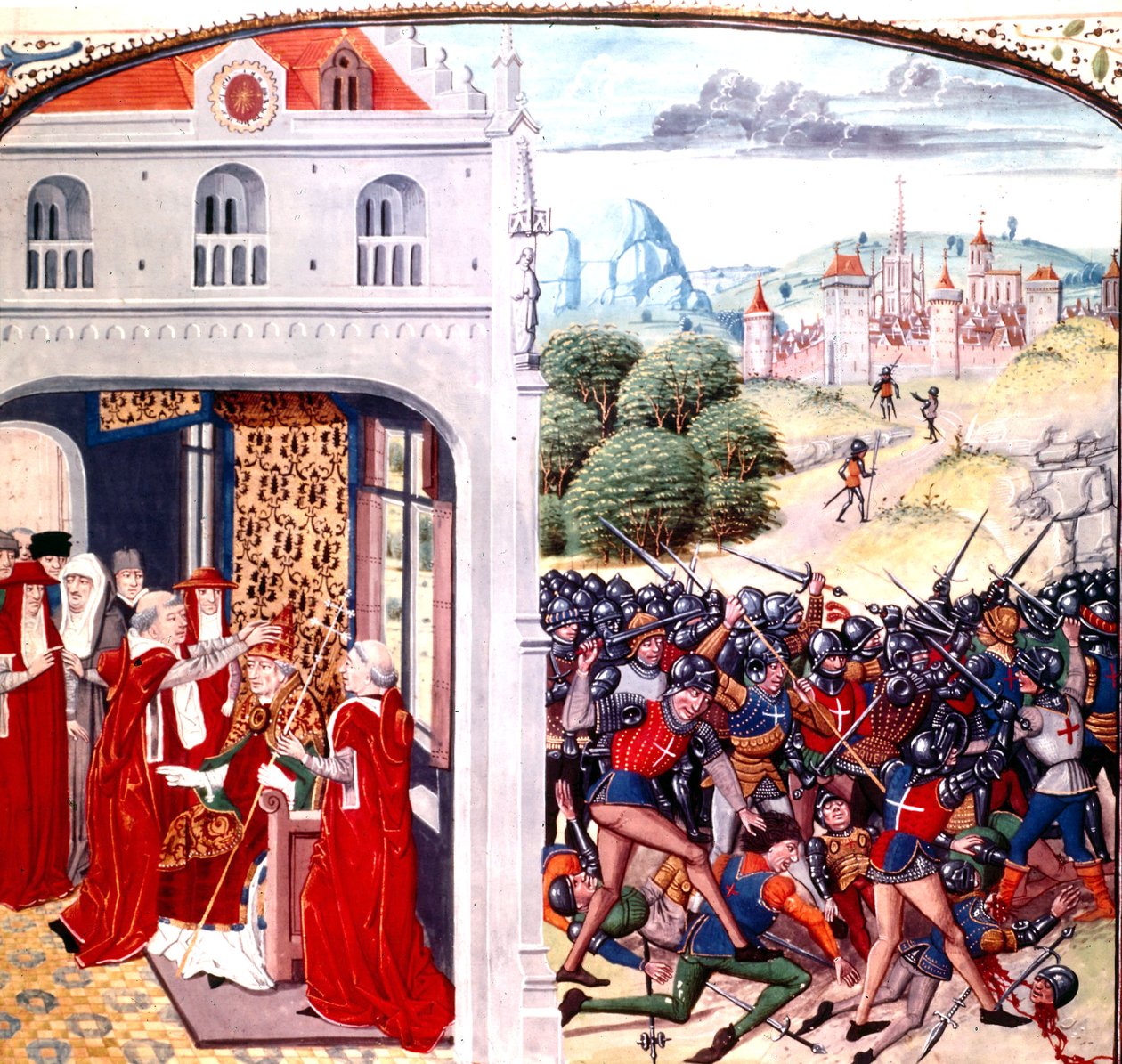 Weihe von Papst Gregor IX. in Avignon, Frankreich (Pontifikat 1227-1241) von Jean Froissart (Pergament) von Master of the Harley Froissart