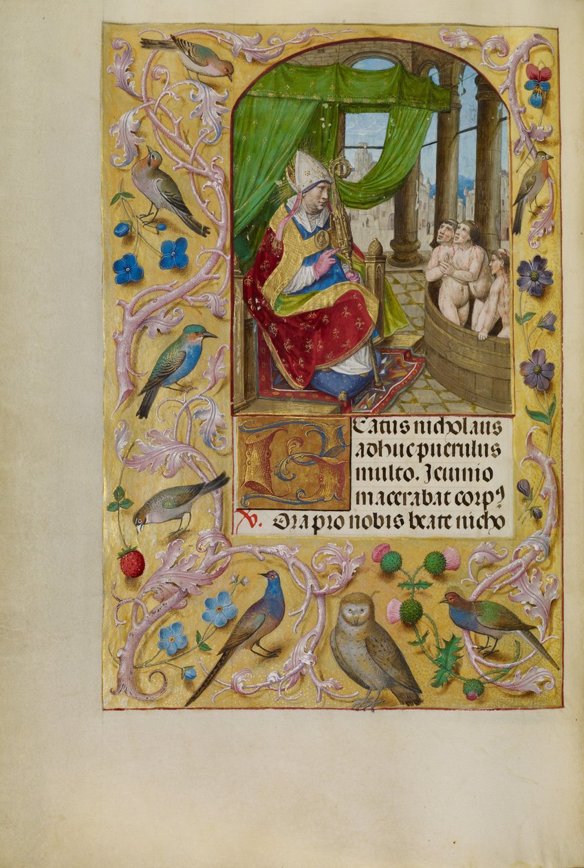 Der heilige Nikolaus rettet drei Jugendliche aus einem Fass von Master of the Lübeck Bible