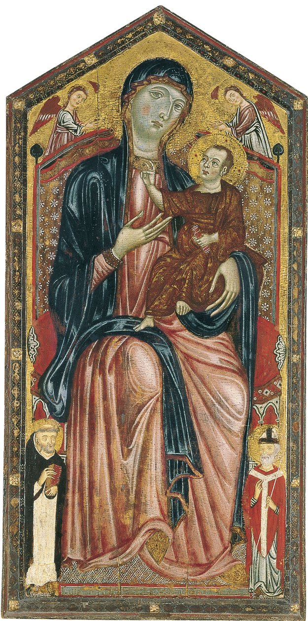Die Jungfrau und das Kind auf dem Thron mit den Heiligen Dominikus, Martin und zwei Engeln von Master of the Magdalen