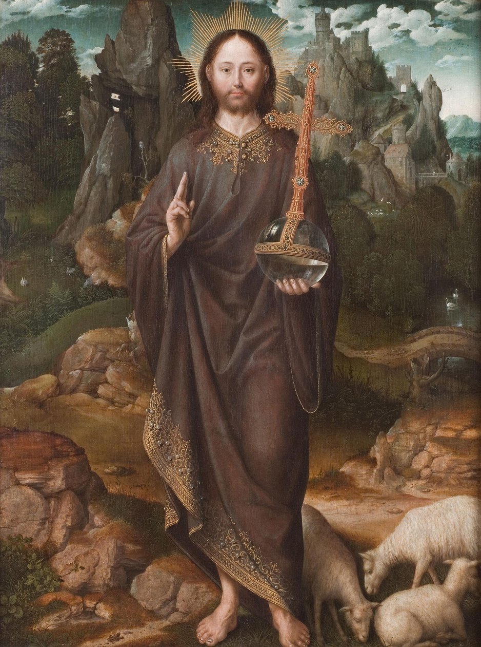 Christus als Salvator Mundi in einer Landschaft von Master of the Mansi Magdalen
