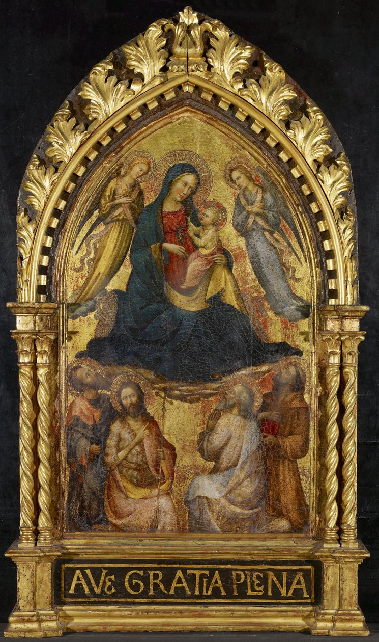 Jungfrau und Kind mit Engeln und vier Heiligen, ca. 1400-15 von Master of the Straus Madonna