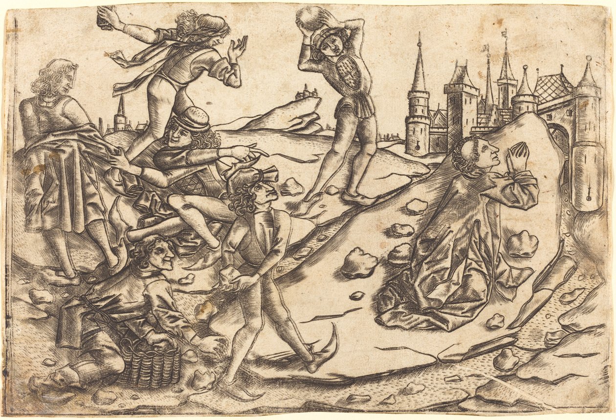 Die Steinigung des Heiligen Stephanus von Master with the Banderoles after Israhel van Meckenem