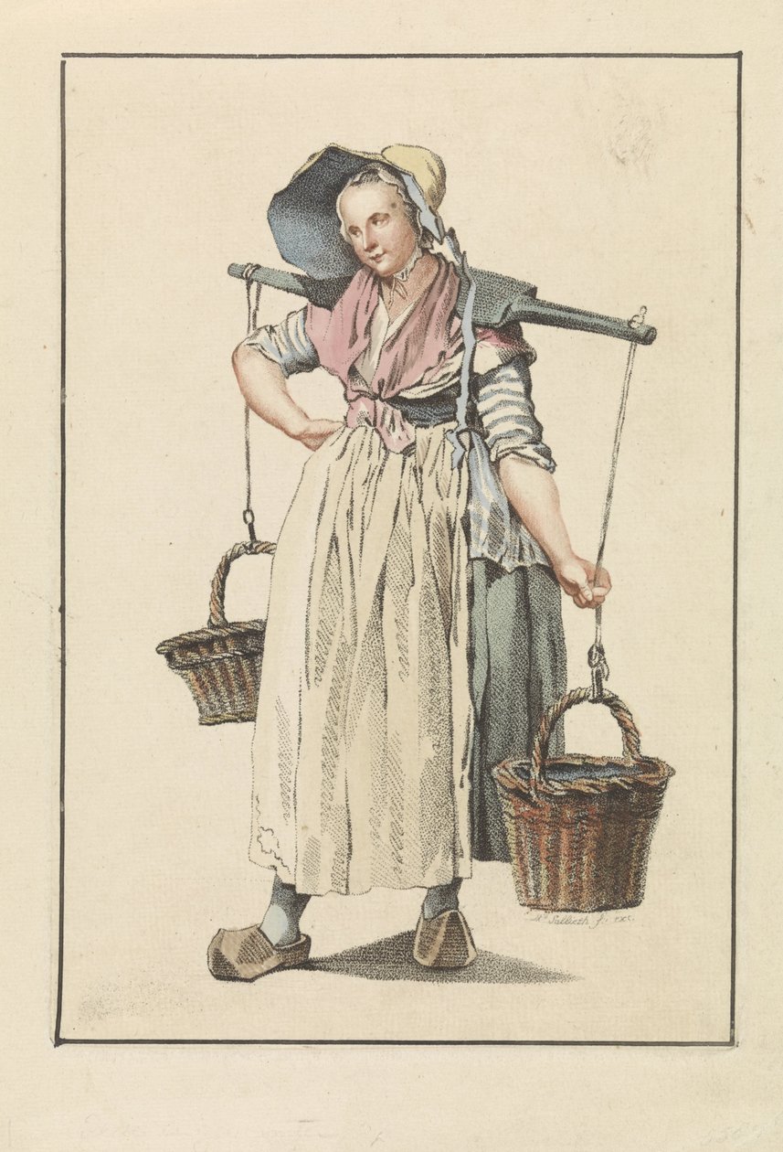 Bäuerin mit zwei Körben an einem Joch von Mathias de Sallieth