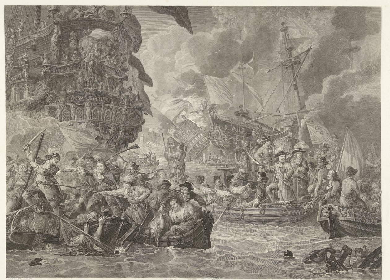 Der niederländische Überfall auf die Medway und die Eroberung der Royal Charles, 1667 von Mathias de Sallieth