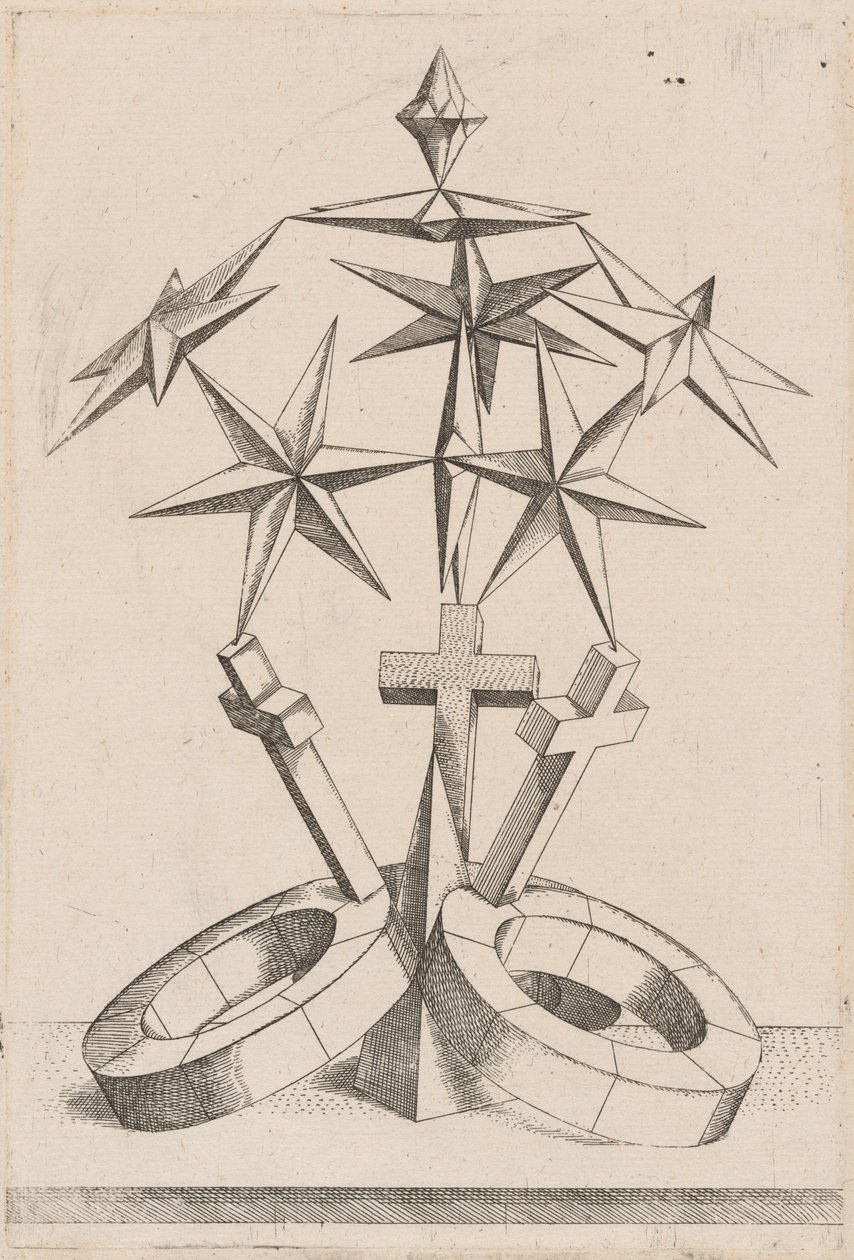 Eine Perspektive von sieben Sternen, die auf drei Kreuzen balancieren von Mathis Zündt, after Hans Lencker