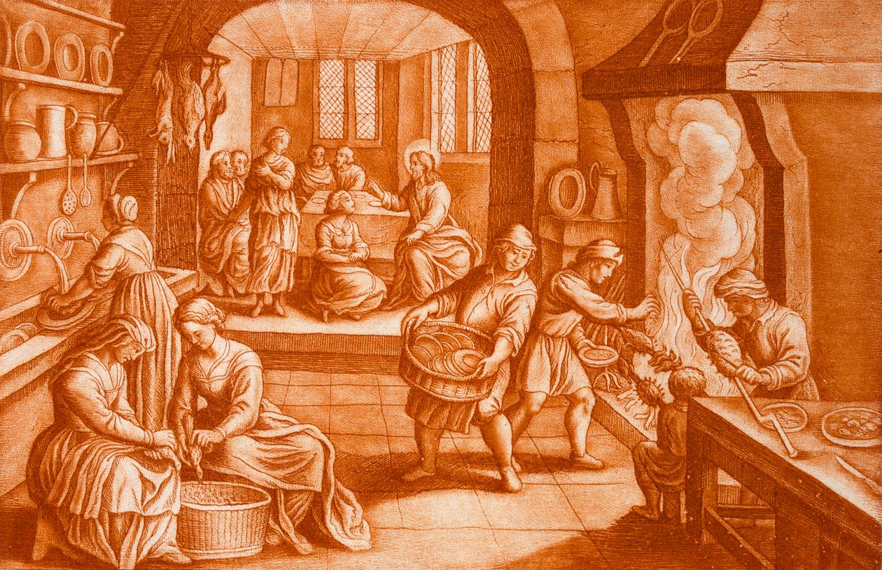 Die Geschichte von Maria und Martha, Illustration aus der Bibel von Mattaus II Merian