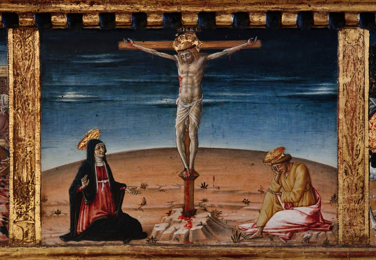 Madonna und Kind mit den Heiligen Jakobus, Augustinus, Bernhardin und Margarete, erste Jahrzehnte des 14. Jahrhunderts von Matteo di (c.1430 95) Giovanni