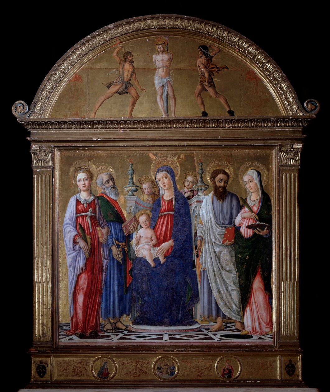 Jungfrau mit Kind und den Heiligen Bartholomäus, Katharina, Lucia und Matthäus von Matteo di Giovanni di Bartolo