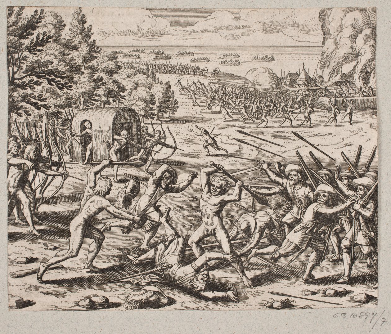 Sobald sie das Lager der Wilden erreichten, sah Herr St. John 300 Kariben von Matthäus Merian d.Æ.