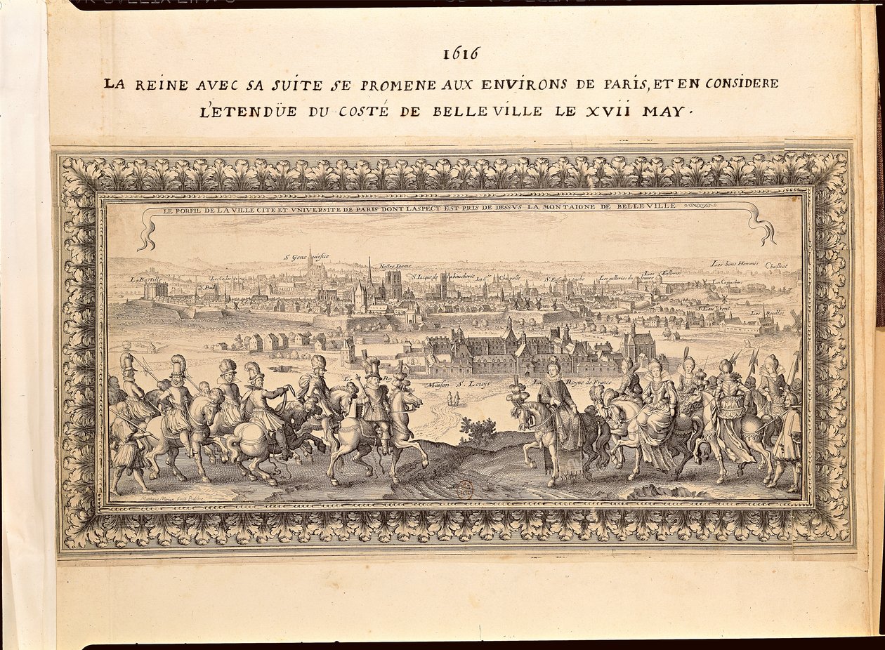 Die Königin mit ihrem Gefolge am Stadtrand von Paris, 17. Mai 1616 von Matthaus the Elder Merian