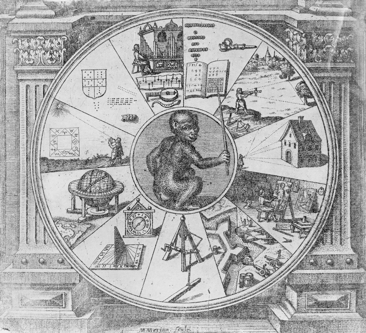Frontispiz zu Robert Fludds Utriusque Cosmi Historia, Tractatus Secundus de Naturae Simia Sue Tecnica Macrocosmi, Frankfurt, 1624 von Matthaus the Elder Merian