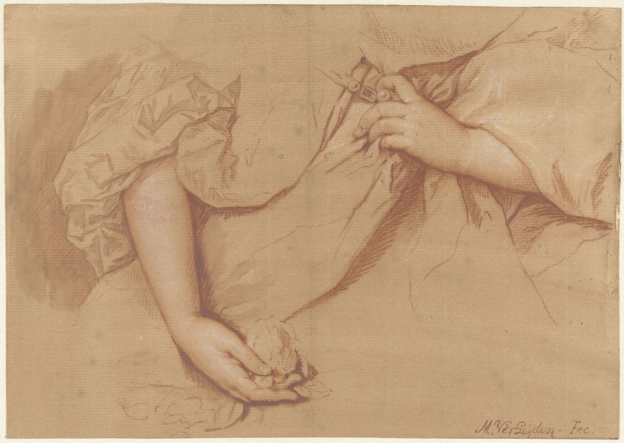Studie eines linken und rechten Arms auf einem weiten Kleid von Mattheus Verheyden