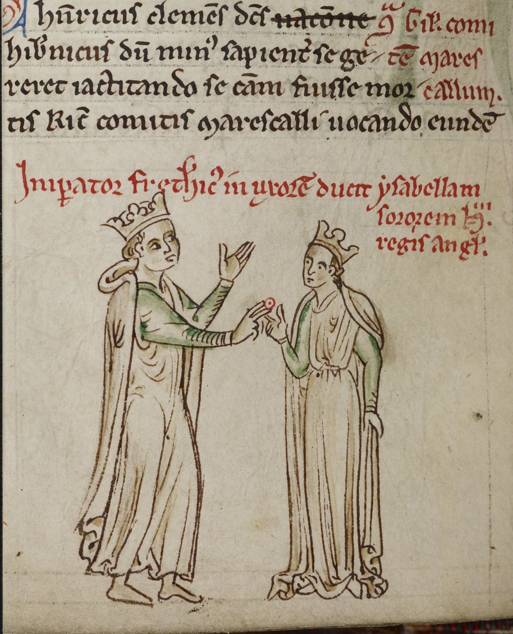 Friedrich II. und Isabella von England aus der Historia Anglorum, Chronica majora von Matthew Paris
