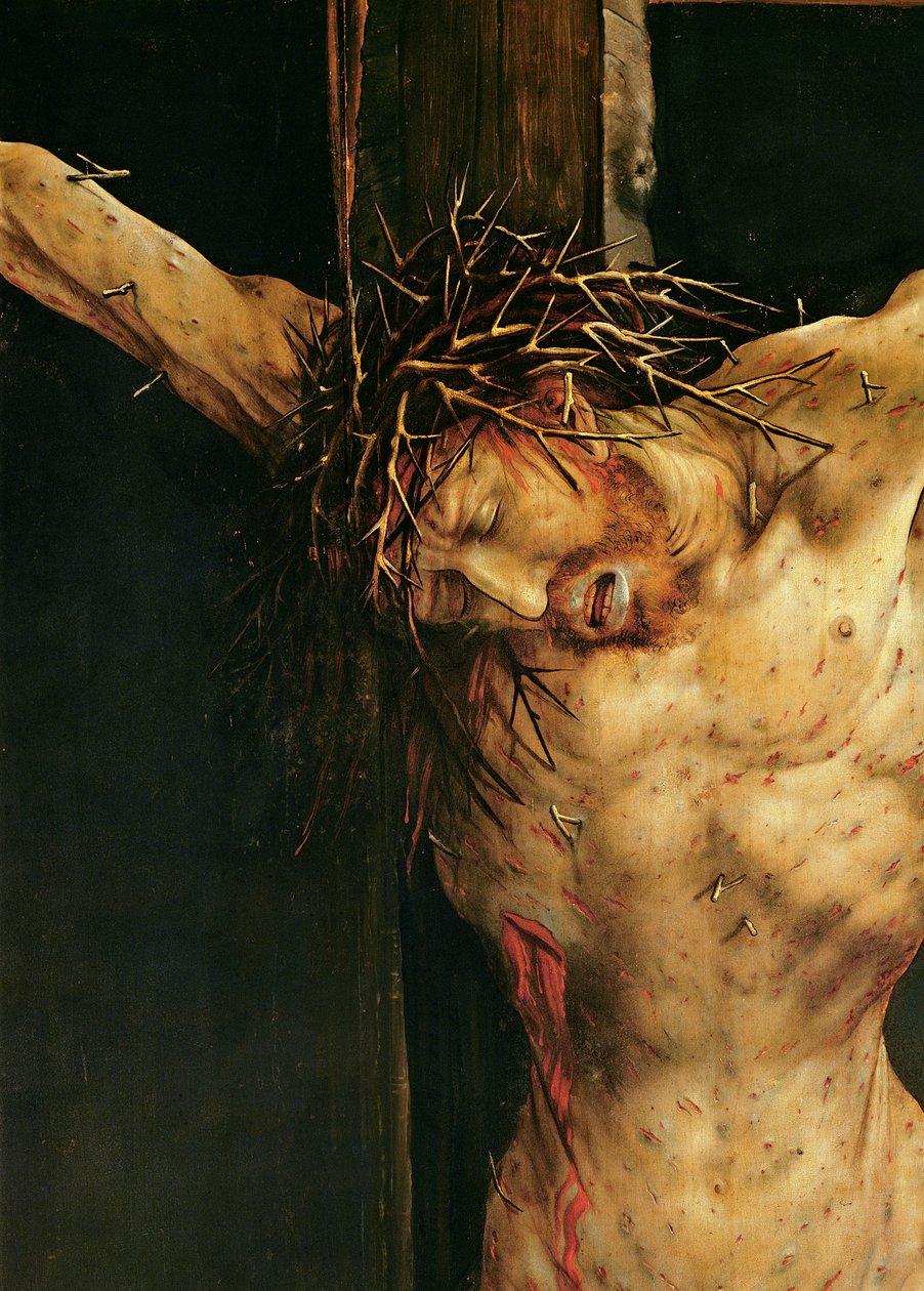 Christus am Kreuz (Detail) vom zentralen Kreuzigungspanel des Isenheimer Altars, ca. 1512-15 von Matthias Grünewald