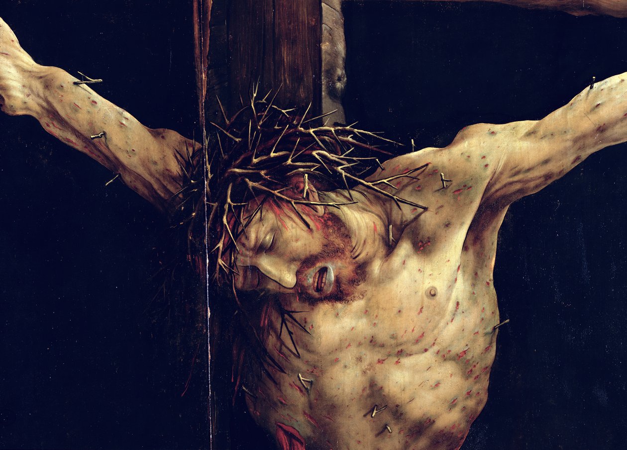 Das Gesicht Christi, Detail aus der Kreuzigung vom Isenheimer Altar, ca. 1512-16 von Matthias Grünewald