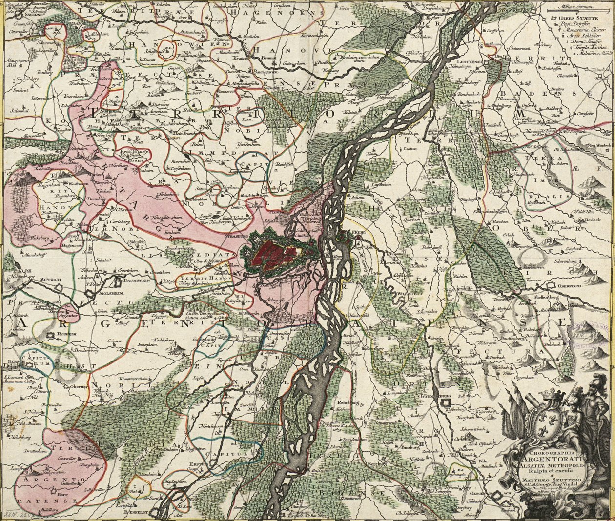 Karte von Straßburg, Hauptstadt des Elsass von Georg Matthäus Seutter