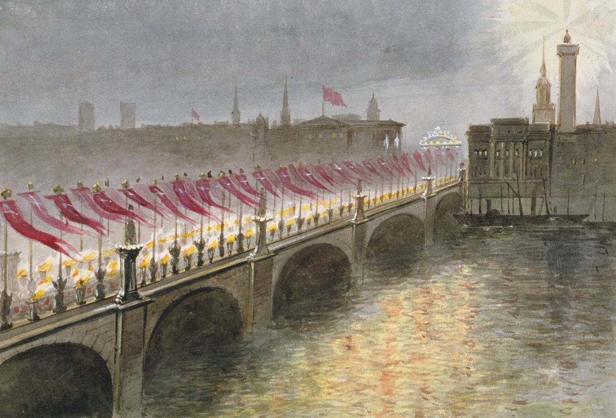 Ansicht der London Bridge in der Nacht der Ankunft der Prinzessin Alexandra von Dänemark von Maul