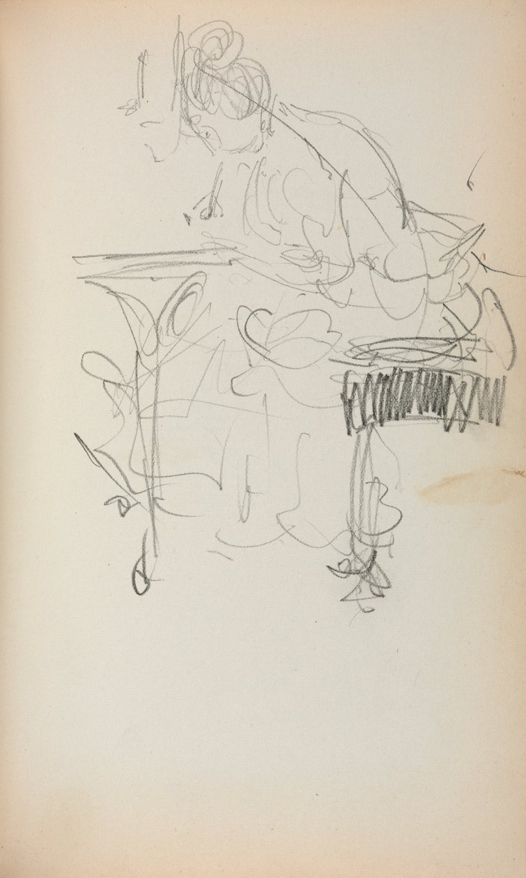 Italienisches Skizzenbuch: Sitzende Frau beim Nähen, Seite 153, 1898-1899 von Maurice Brazil Prendergast