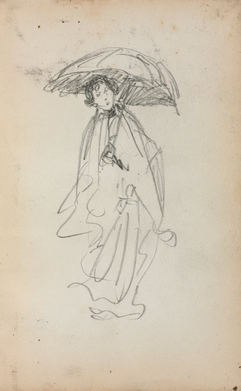 Italienisches Skizzenbuch: Stehende Frau mit Sonnenschirm, Seite 259, 1898-1899 von Maurice Brazil Prendergast