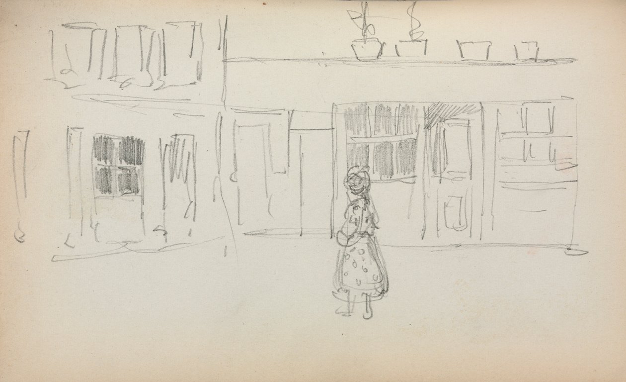 Italienisches Skizzenbuch: Straßenszene mit einem Mädchen von Maurice Brazil Prendergast