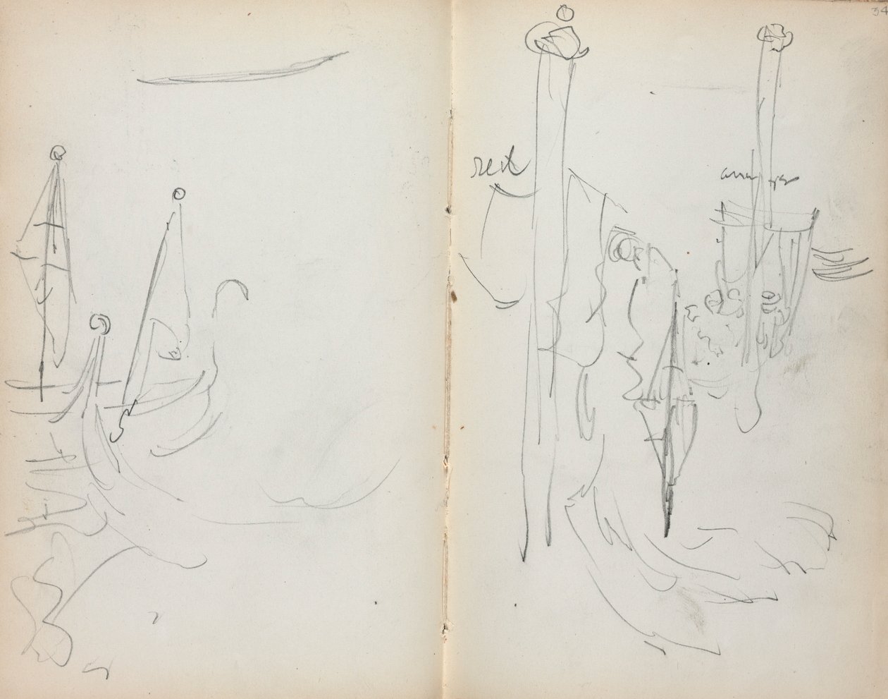 Italienisches Skizzenbuch: Venezianischer Hafenblick Seite 33 & 34, 1898-1899 von Maurice Brazil Prendergast