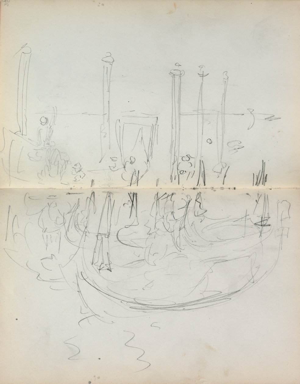 Italienisches Skizzenbuch: Venezianischer Hafenansicht Seite 37 & 38, 1898-1899 von Maurice Brazil Prendergast