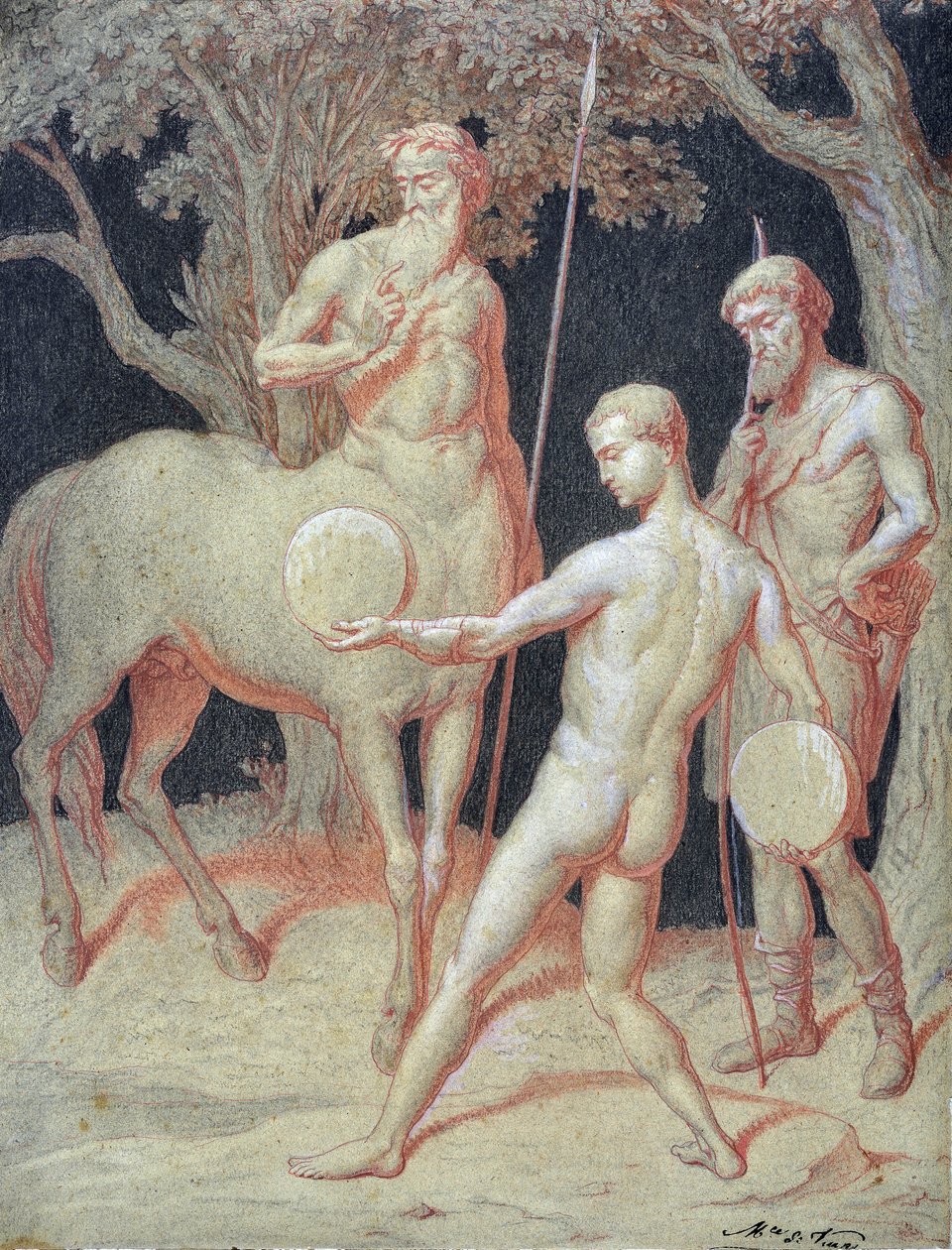 Erziehung des Herkules durch den Zentaur Chiron (Zeichnung) von Maurice De Vaines