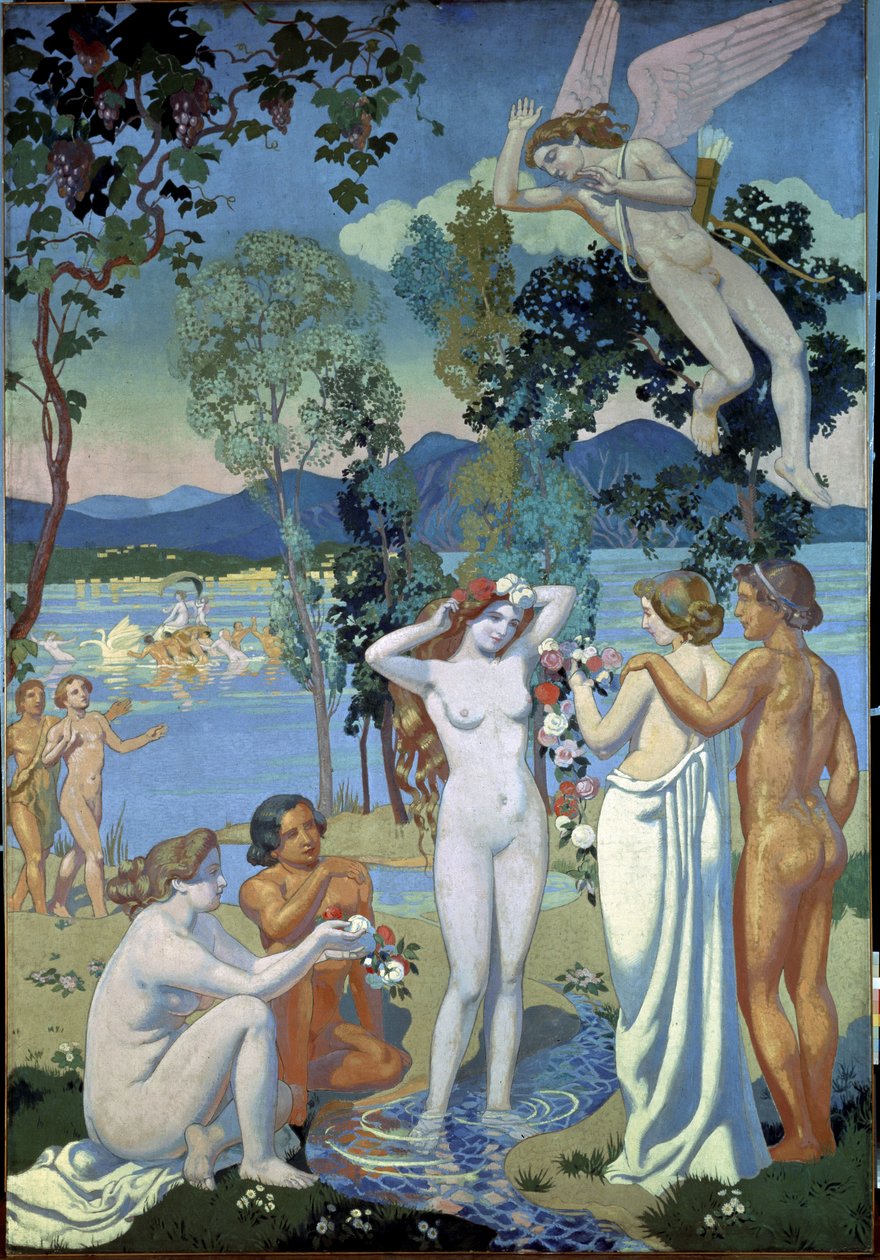Die Geschichte von Psyche (Tafel 1: Eros von der Schönheit der Psyche getroffen) von Maurice Denis