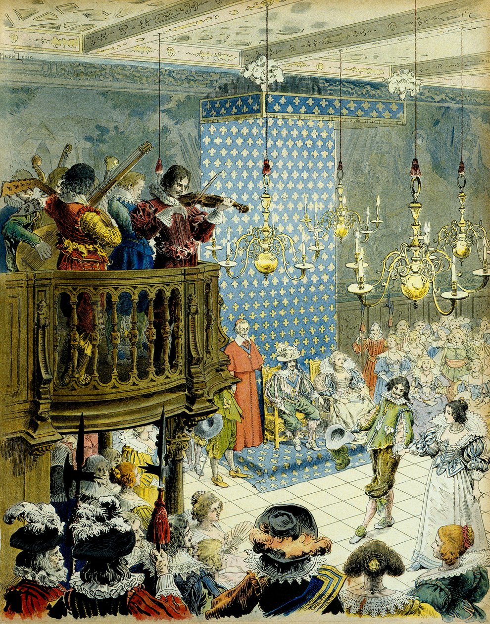 Geschichte Frankreichs: Ein Ball am Hof von König Ludwig XIII. (1601-1643) mit Königin Marie de Medici (1575-1642) und Kardinal Richelieu (Armand Jean du Plessis) von Maurice Leloir