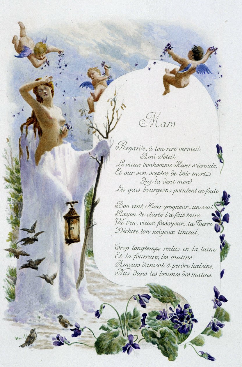 März „La Chanson du mois“ von Jérôme Doucet, Illustration - Maurice Leloir, Ausgabe Reims 1904. L. Michaud von Maurice Leloir