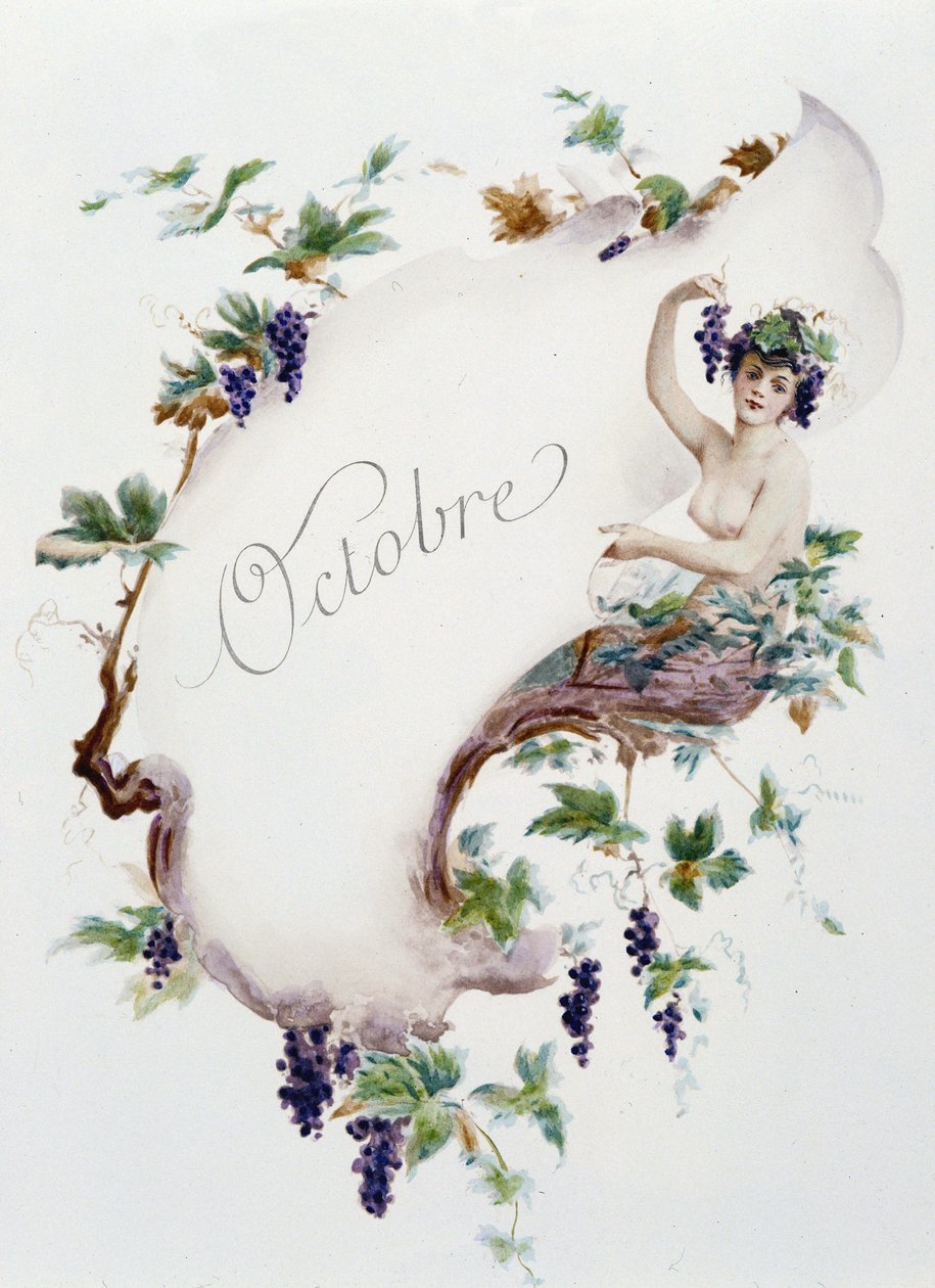 Oktober „Das Lied des Monats“ von Jérôme Doucet, Illustration - Maurice Leloir, ed. Reims 1904. L. Michaud von Maurice Leloir