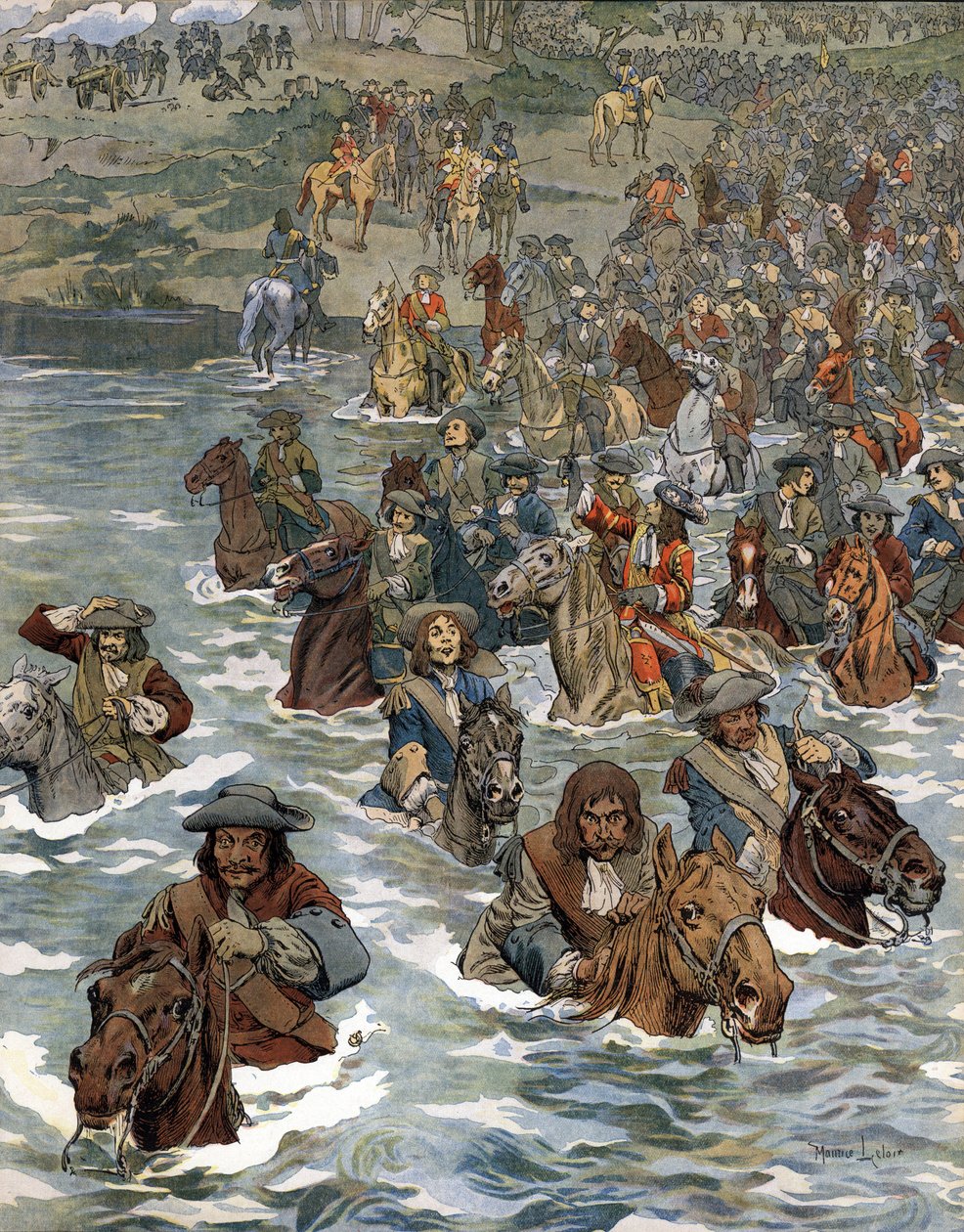 Der Rheinübergang (12. Juni 1672) durch die Truppen von Ludwig XIV., bekannt als der Sonnenkönig von Maurice Leloir