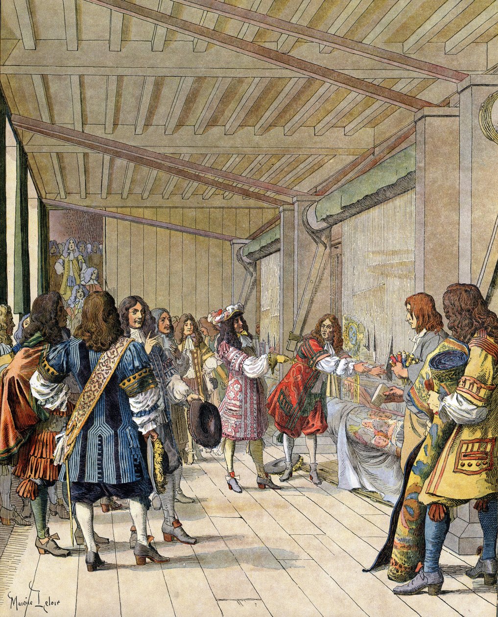 Der Maler Charles Lebrun erklärt Ludwig XIV., bekannt als der Sonnenkönig von Maurice Leloir