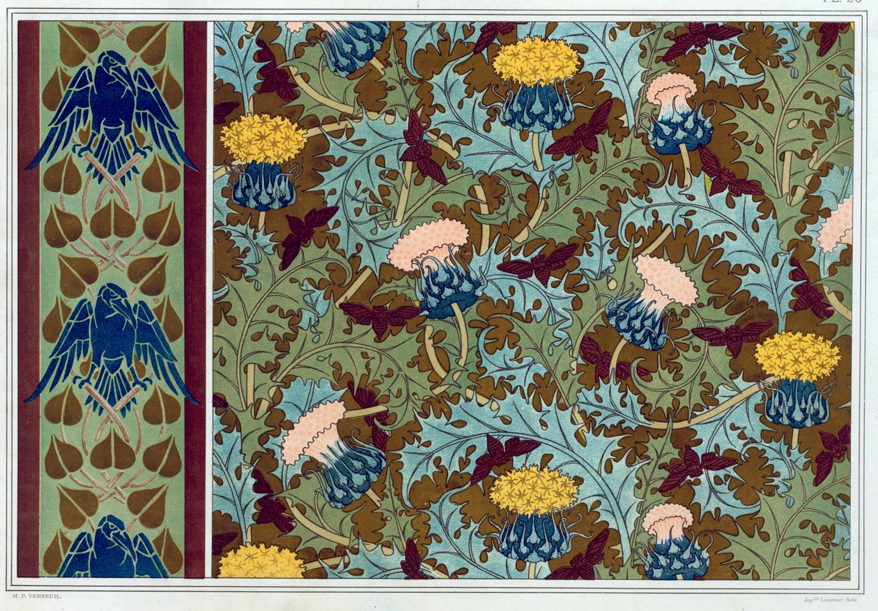 Entwürfe für Tapetenbordüren und bedruckte Stoffe, veröffentlicht 1897 von Maurice Pillard Verneuil