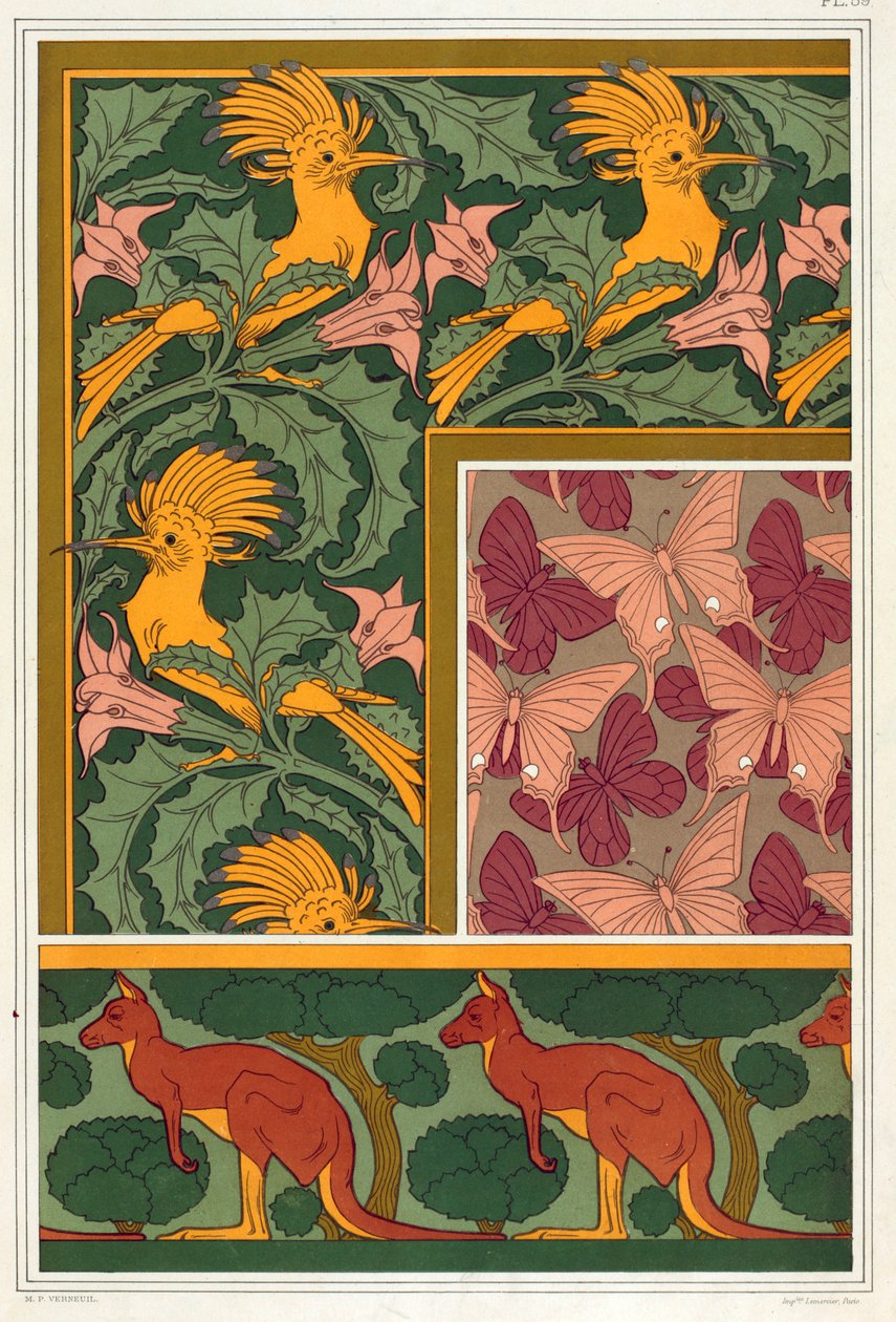 Entwürfe für Tapetenbordüren und Seidenstoff, veröffentlicht 1897 von Maurice Pillard Verneuil